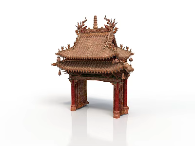Traditional Chinese Architectural Pavilion With Tiled Roof Curved Eaves Dragon Carvings And Red Pillars 3d model