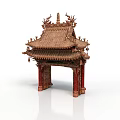 Traditional Chinese Architectural Pavilion With Tiled Roof Curved Eaves Dragon Carvings And Red Pillars