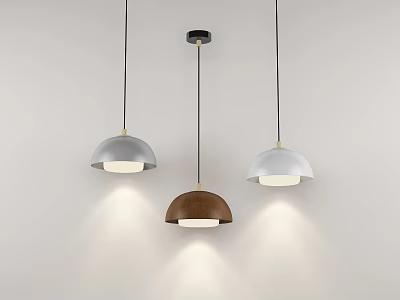 Three Modern Pendant Lights in Gray Brown White with Hemispherical Design and Warm Lighting 3d model