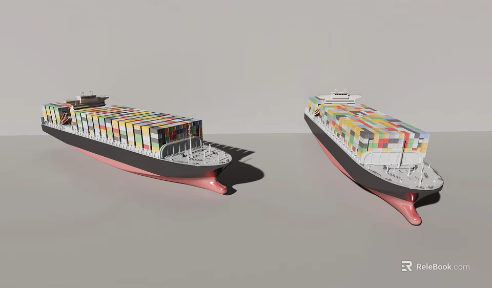 Two Container Ships With Colorful Containers And Detailed 3D Model Design 3d model 