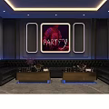 KTV Party Space Featuring Large Screen Neon Frame Dark Walls And Black Sofas 3d model