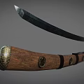 Samurai Katana With Traditional Wooden Sheath And Decorative Metal Accents 3d model