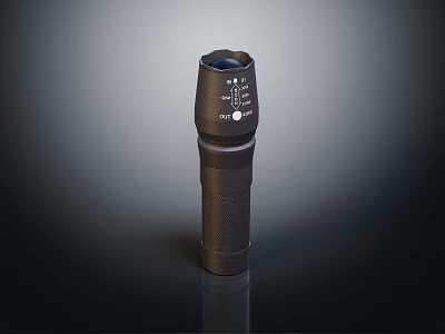 Black Tactical Flashlight With Push Button Switch And Adjustable Focus Scale 3d model