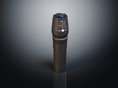 Black Tactical Flashlight With Push Button Switch And Adjustable Focus Scale 3d model