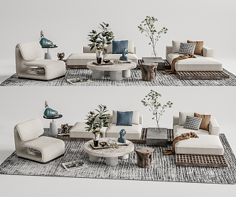 Quiet Sofa Tea Table Combination Sofa Coffee Table 3d model