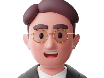 Cartoon Style Man With Brown Hair Glasses And Smiling Face In Suit 3d model