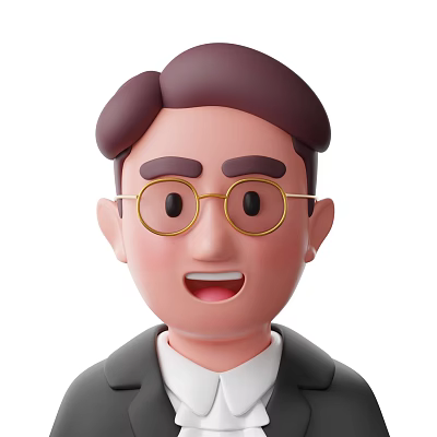 Cartoon Style Man With Brown Hair Glasses And Smiling Face In Suit 3d model