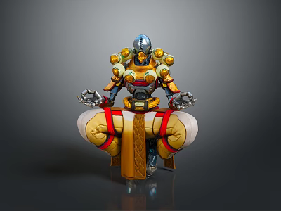 Mechanical Character in Sitting Pose With Golden Red Armor Helmet And Hands in Mudra 3d model