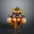 Mechanical Character in Sitting Pose With Golden Red Armor Helmet And Hands in Mudra