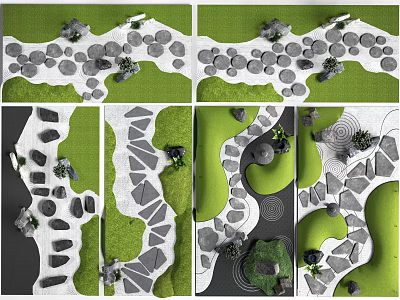 Various Stepping Stone Path Designs With Green Lawn And Natural Garden Elements 3d model
