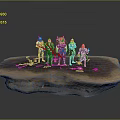 Armored Characters Standing On Rock Platform With Bones And Small Objects 3d model