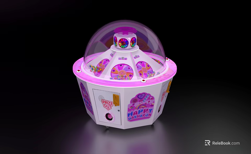 Pink Transparent Dome Interactive Kids Amusement Equipment With Colorful Lights And Cartoon Patterns 3d model 