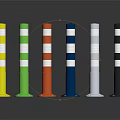 Colorful Bollards With White Stripes And Round Base On Dark Background