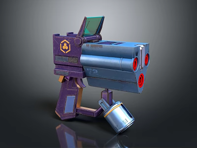 Futuristic Sci Fi Weapon With Purple Blue Body Green Screen And Red Circular Parts 3d model