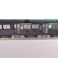 Rustic Blue Green Train Carriage With Multiple Windows And Wooden Doors