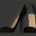 Women's Black High Heels With Pointed Toe And Orange Stiletto Heel Design