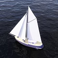 Sailboat With White Sails And Light Colored Hull Sailing On Dark Water