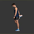 Male Athlete Doing Leg Lift Exercise With Blue Tank Top Black Shorts And Blue Sneakers