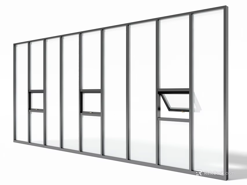 Modern Floor-to-Ceiling Windows Design With Slim Frame And Clear Glass Panels 3d model 