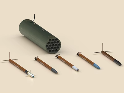 Military Rocket Launcher And Various Rockets 3d model