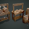 Vintage Rustic Wooden Furniture With Barrel Stands And Metal Fittings
