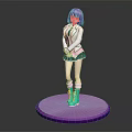 Anime Game Character With Purple Hair White Blouse Green Skirt Blue Boots On Purple Base