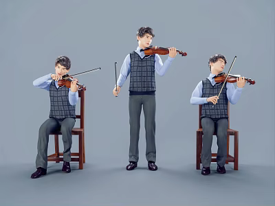 Men Conducting And Playing Violins In Plaid Vests Against Gray Background 3d model