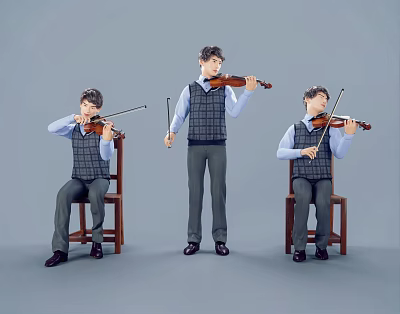 Men Conducting And Playing Violins In Plaid Vests Against Gray Background 3d model