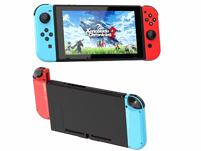 Handheld Entertainment Gaming Console With Red Blue Controllers And Gameplay Display Screen 3d model