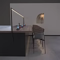 Modern Bar Counter With Wooden Countertop And Comfortable Stools By Illuminated Wall Niche