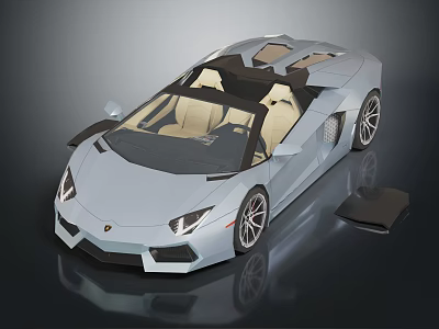 Silver Luxury Convertible Sports Car With Open Top And Beige Seats 3d model