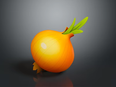 Fresh Orange Onion With Green Leaves Displayed On Gray Background With Subtle Reflection 3d model