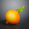 Fresh Orange Onion With Green Leaves Displayed On Gray Background With Subtle Reflection 3d model
