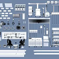 Auto Repair Shop Tools And Equipment Including Tires Workbench And Display Screens