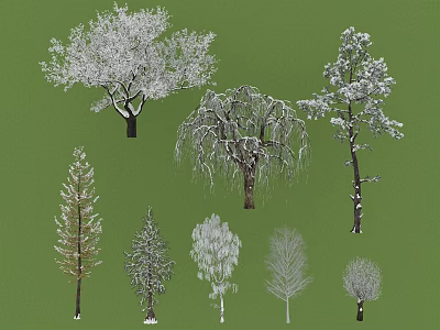 Various Types of Arbor Trees Including Snow Covered Evergreen and Deciduous Species 3d model