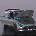 Modern Silver Sports Car With Open Hood Engine Display And Open Doors Design