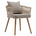 Stylish Leisure Chair With Wicker Armrests Light Gray Cushion And Wooden Legs