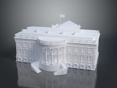 White House Architectural Model With Columns Steps And Flag On Top 3d model