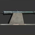 Ancient Bronze Cannon Weapon Displayed On Stone Pedestal With Stone Slab
