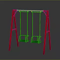 Outdoor Swing Equipment With Red Frame Yellow Beam And Green Seats