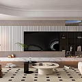Modern Living and Dining Room Interior With TV Wall Sofa Coffee Table And Decorative Plant