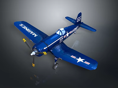Vintage Blue Passenger Plane with MARINES Lettering White Star on Wings Tail Number 567 Propeller 3d model