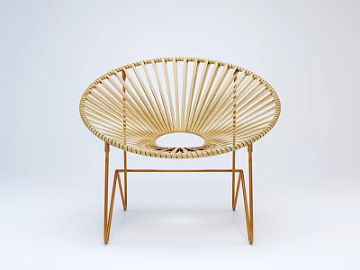 Modern Rattan Leisure Chair With Round Design And Metal Frame 3d model