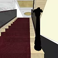 Elegant Staircase With Red Carpet Black Handrails And Decorative Wall Patterns 3d model
