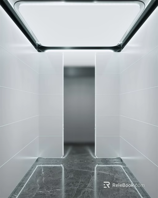 Sleek Modern Elevator Interior With White Paneled Walls And Open Doors 3d model 