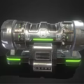 Futuristic Mechanical Device With Silver Metallic Structure And Green Glowing Accents