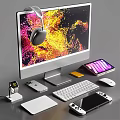Modern Computer Monitor Setup With Vibrant Display Headphones Smartphone Smartwatch Keyboard Mouse And Tablet