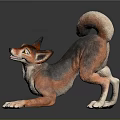 Cartoon Dog With Orange And White Fur In Playful Stance And Curled Tail