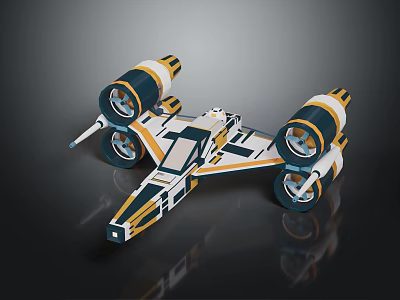 Futuristic Spacecraft Design With Symmetrical Engines White Blue Yellow Accents 3d model