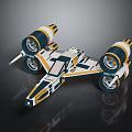 Futuristic Spacecraft Design With Symmetrical Engines White Blue Yellow Accents